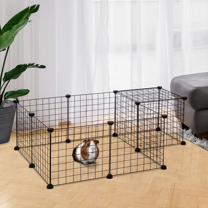 Modular Pet Playpen Metal Wire, 106Lx73Wx36Hcm-Black