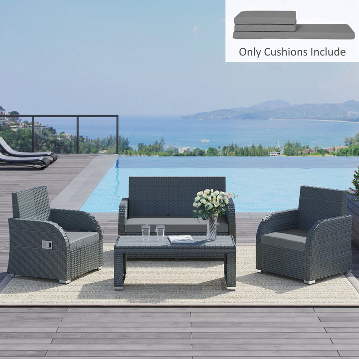 Outdoor Seat Cushion Pads for Rattan Furniture, 3 PCs Cushions - Dark Grey