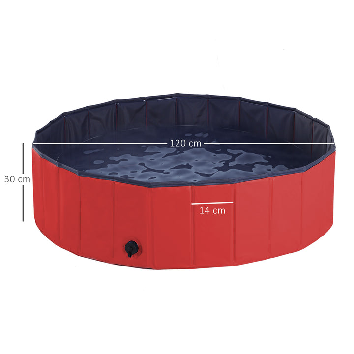 PawHut Pet Swimming Pool, Foldable, 120 cm Diameter-Red