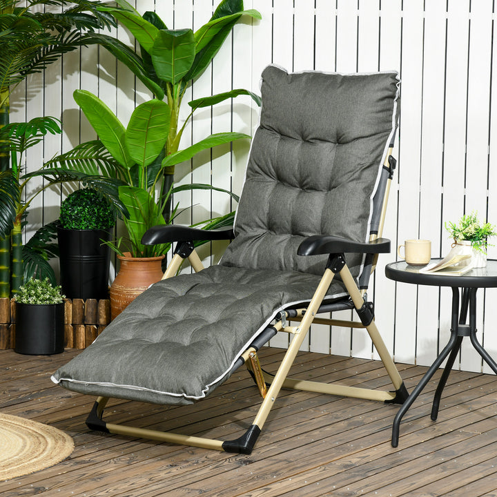 Outdoor Reclining Sun Lounger Chair, Folding Garden Recliner with Cushion