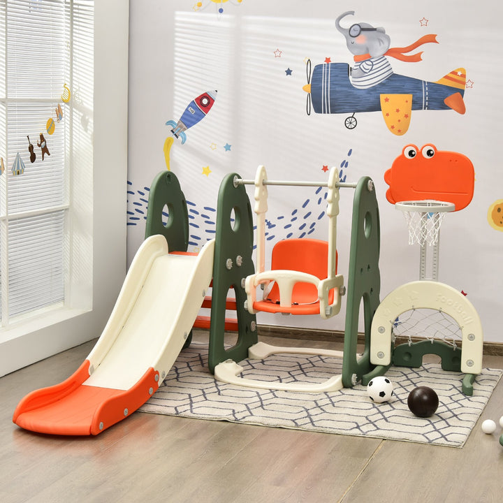 Toddler Slide and Swing Set w/ Adjustable Hoop- Orange