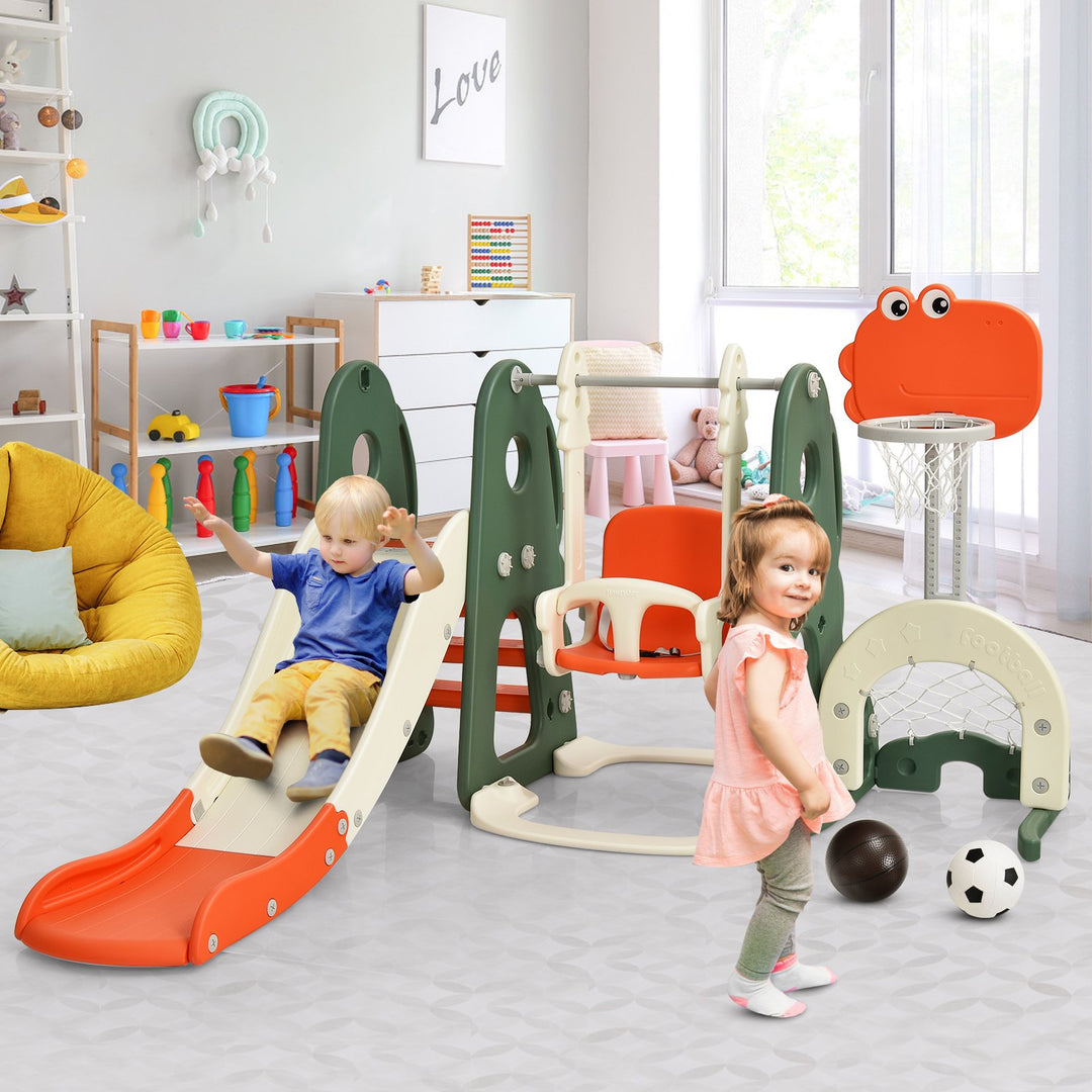 Toddler Slide and Swing Set w/ Adjustable Hoop- Orange