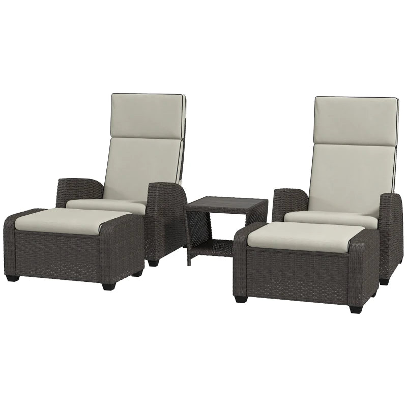 5-Piece Rattan Patio Reclining Chair Set with Footstools