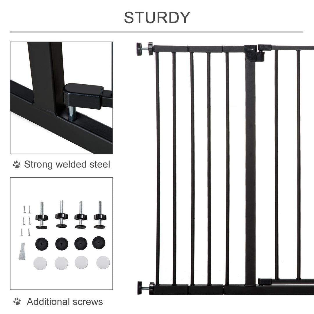 PawHut Dog Gate Pet Safety Gate Stair Barrier Auto Close Door Adjustable 76 - 107 cm, Black