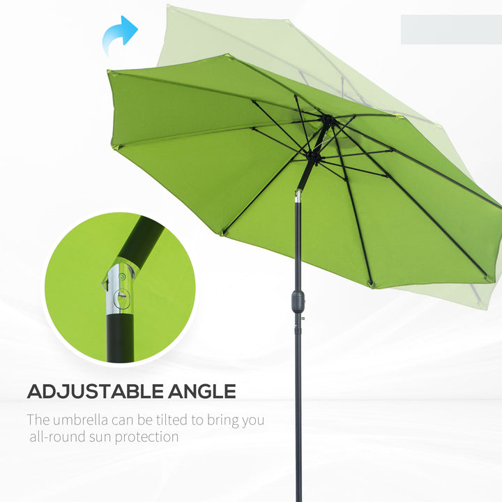 2.7M Patio Parasol Sun Umbrella, Tilt Shade Shelter Canopy with Crank 8 Ribs Aluminium Frame, Light Green