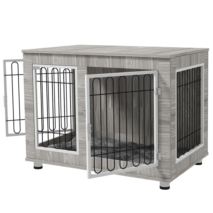 Indoor Dog Kennel w/ Soft Cushion, Double Door for Large Dogs, 106 x 74 x 81.5cm, Grey