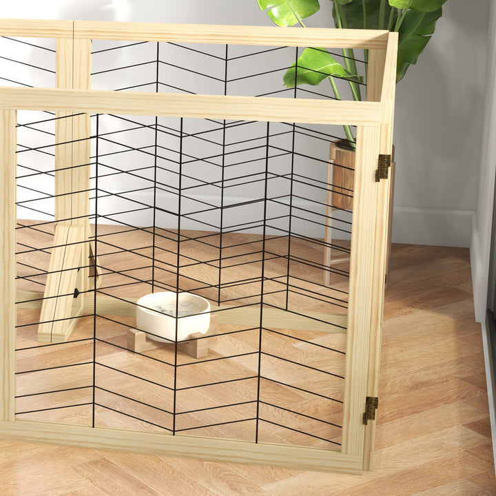 Pet Gate, Wooden Dog Barrier w/ 2PCS for Medium Dogs - Natural Wood Finish
