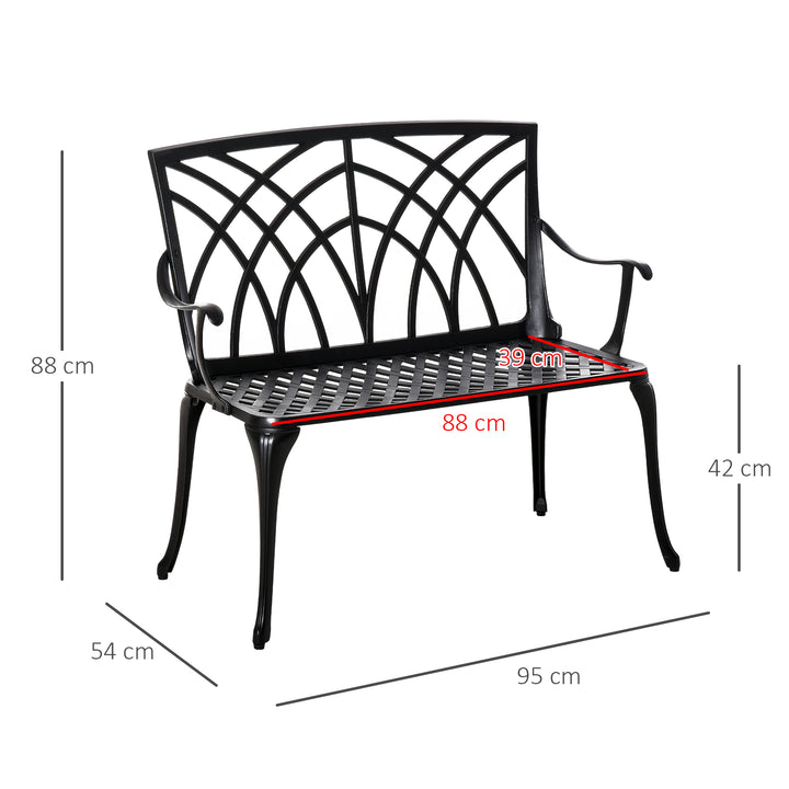 2-Seater Aluminium Garden Bench Loveseat Outdoor Furniture w/ Decorative Backrest & Ergonomic Armrest for Patio Terrace Porch