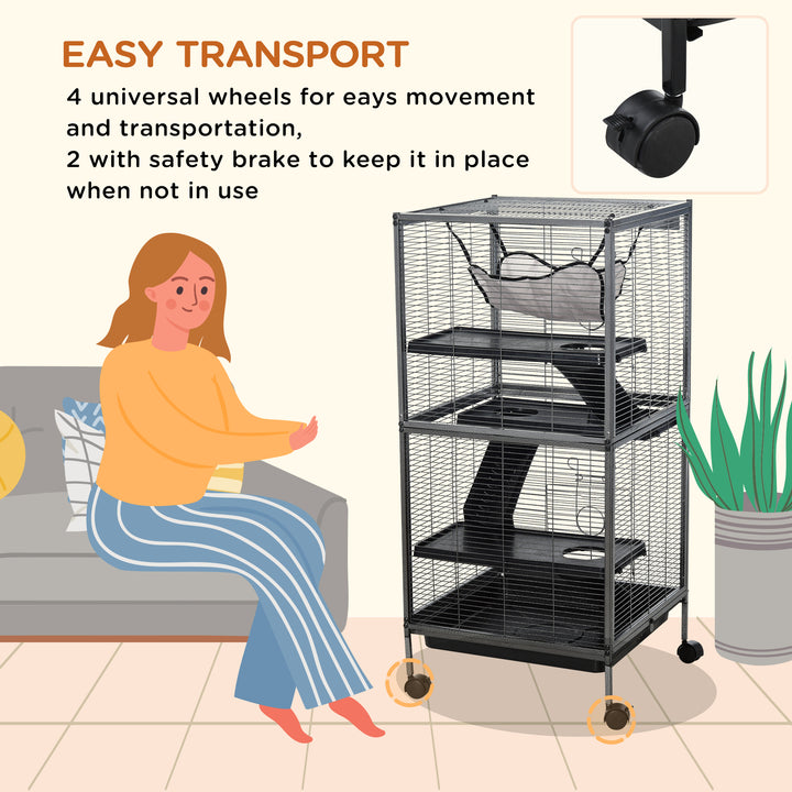 Small Animal Cage with Wheels Pet Home for Chinchillas, Ferrets, Kittens , Hammock, 4 Platforms and Removable Tray