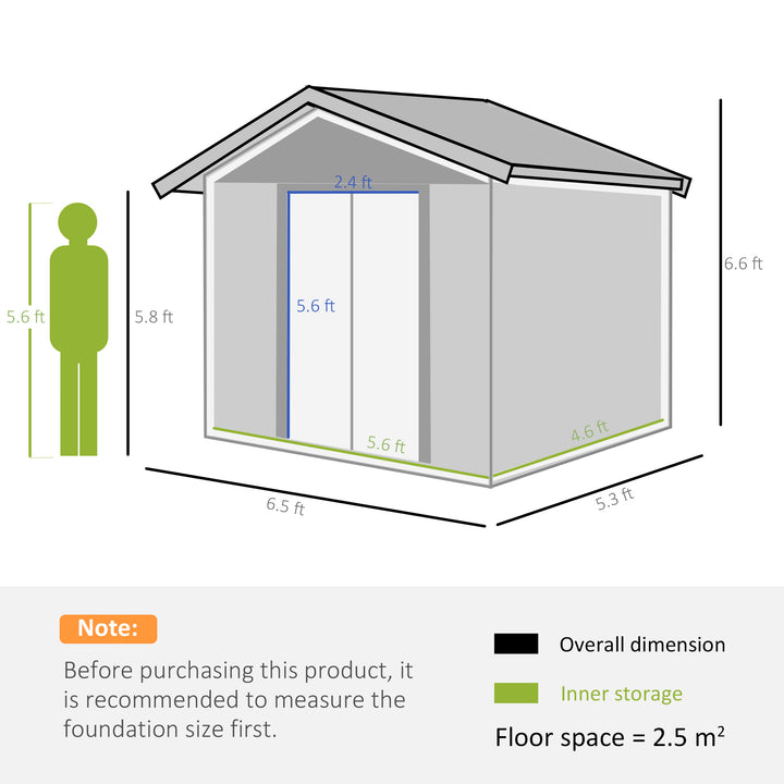 6 x 5 ft Garden Storage Shed Apex Store for Gardening Tool with Foundation and Ventilation, Brown