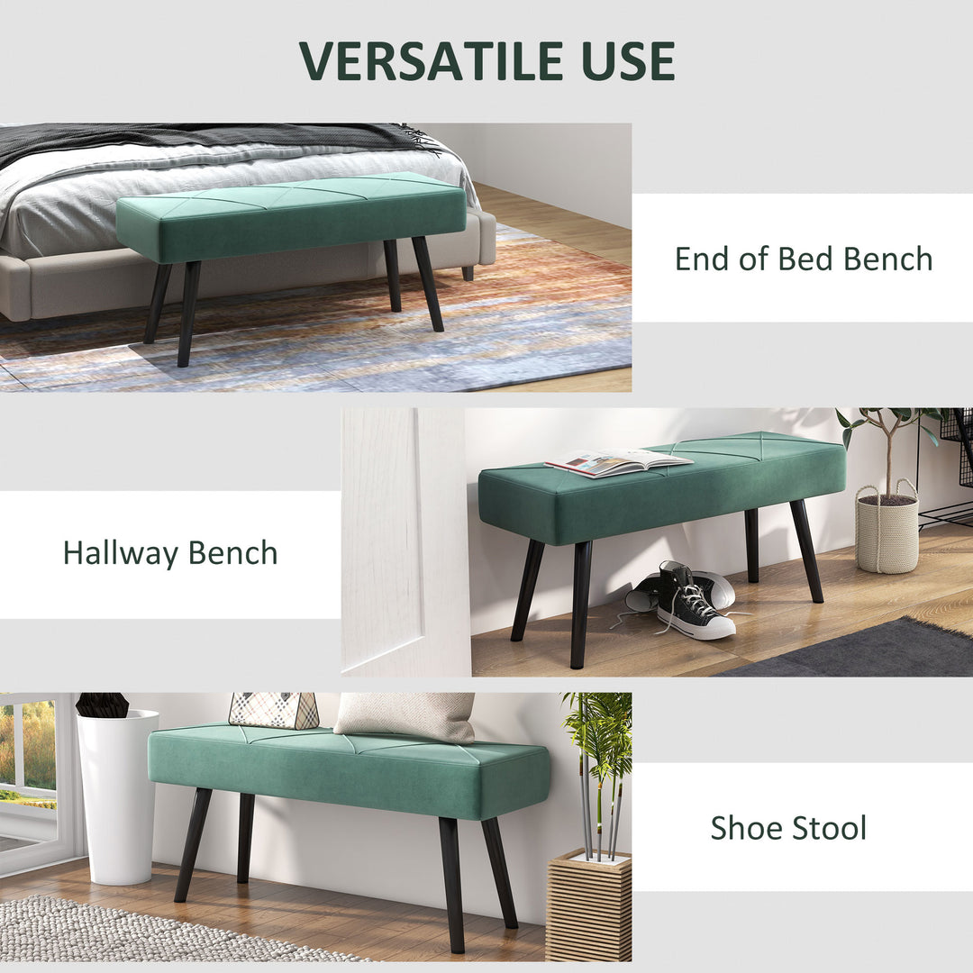 End of Bed Bench with X-Shape Design and Steel Legs, Upholstered Hallway Bench for Bedroom, Green