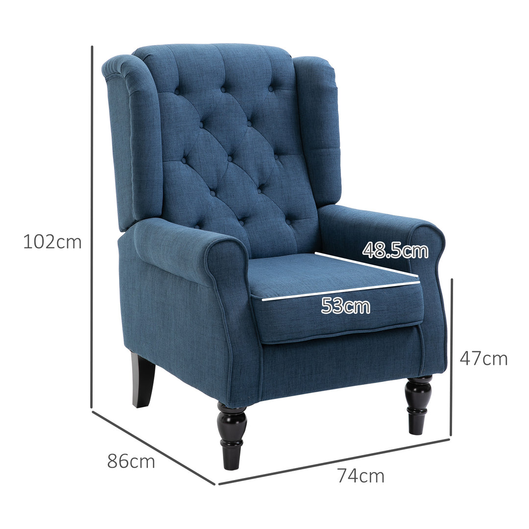 Wingback Accent Chair, Retro Upholstered Button Tufted Occasional Chair for Living Room and Bedroom, Blue