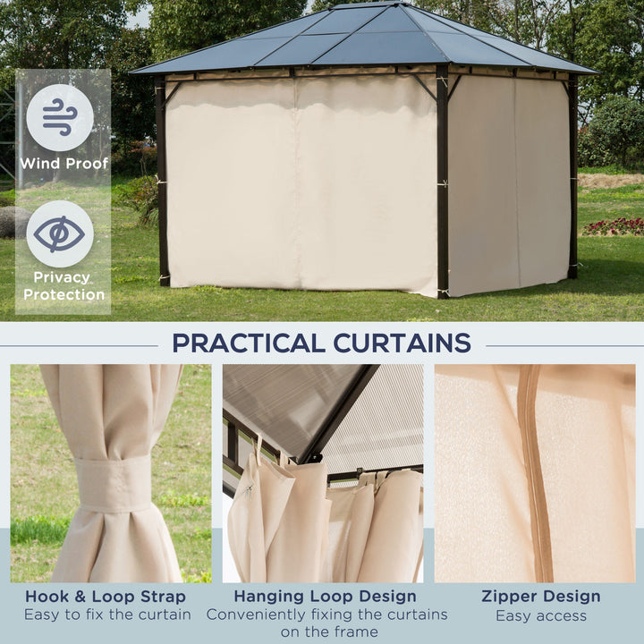 Outsunny 3.6 x 3(m) Hardtop Gazebo Canopy with Polycarbonate Roof Garden Pavilion with Removable Curtains and Steel Frame, Brown