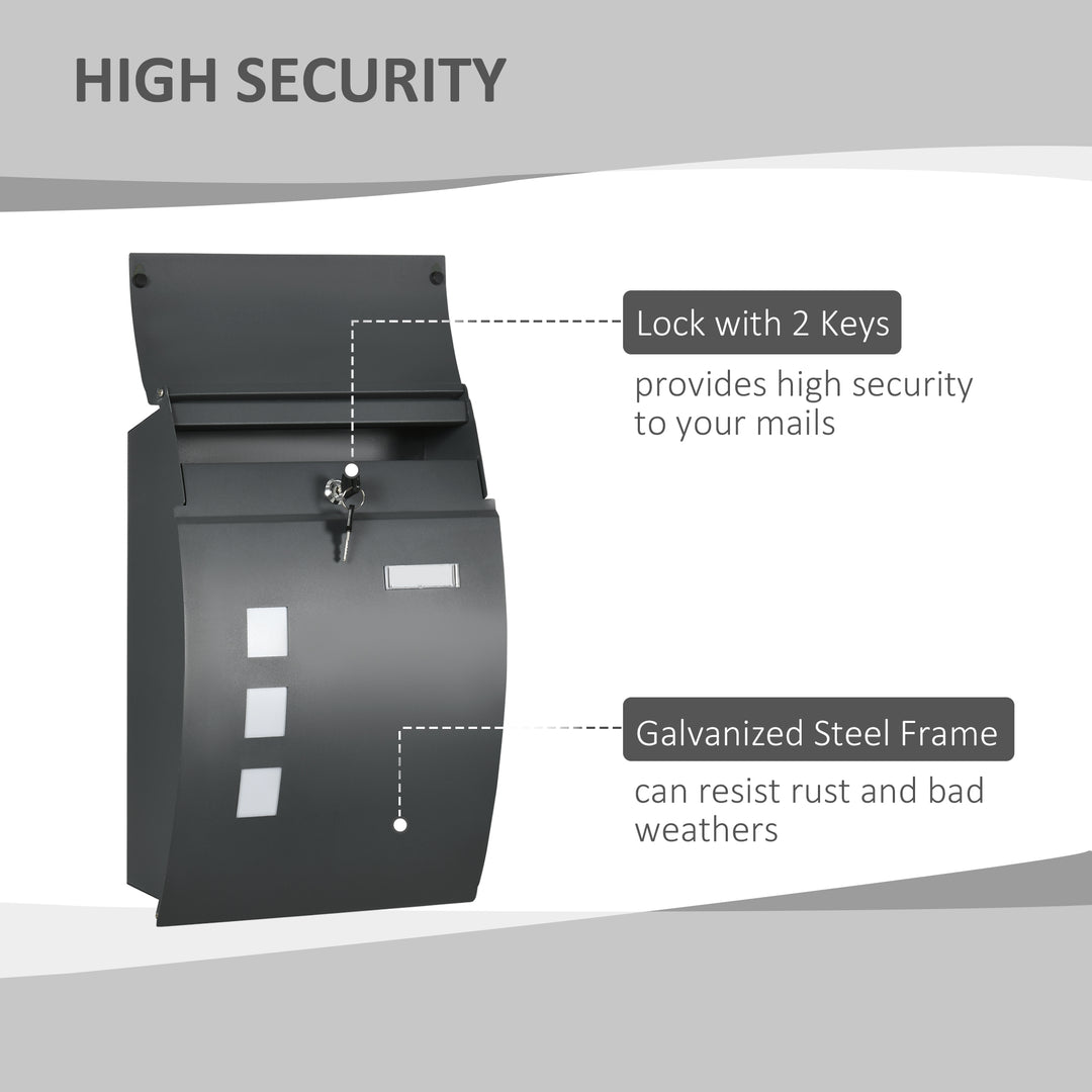 Wall Mounted Letter Box, Weatherproof Post Box, Anthracite Grey
