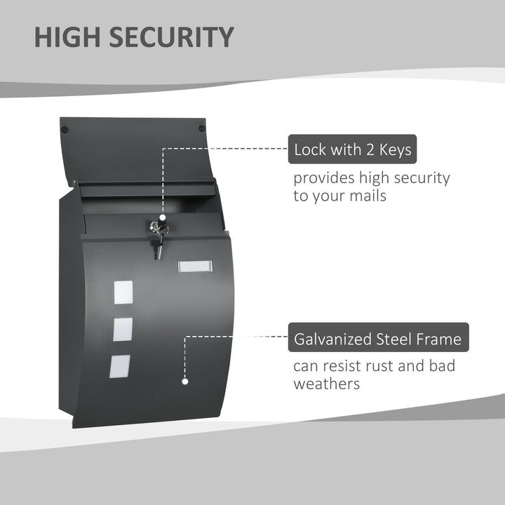 Wall Mounted Letter Box, Weatherproof Post Box, Anthracite Grey