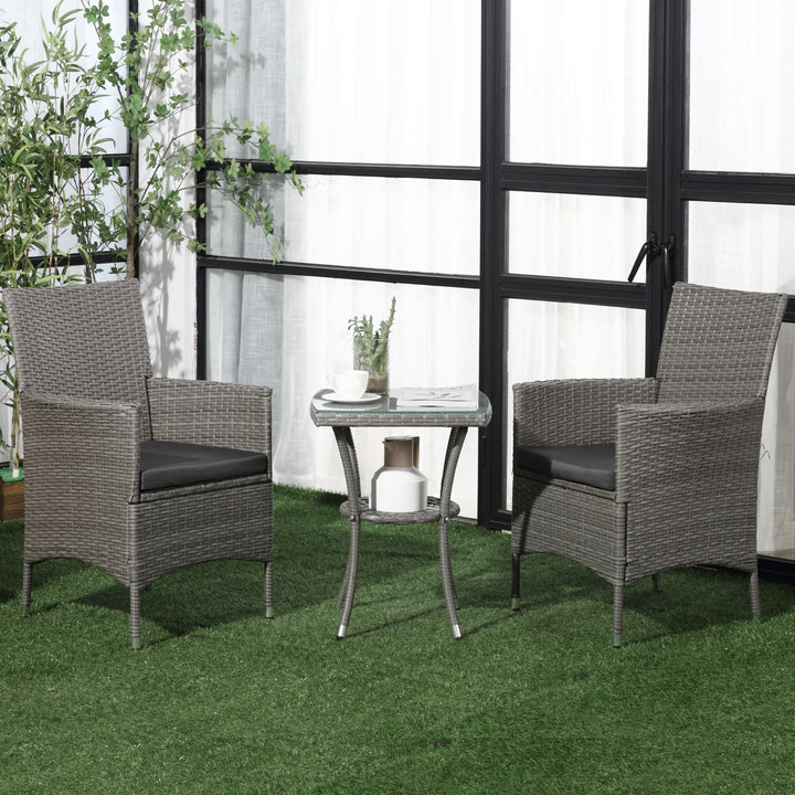 Three-Piece Rattan Bistro Set,with Cushions, Garden Furniture,Wicker Weave Conservatory Companion, Chair Table Set - Grey