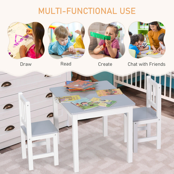 HOMCOM Kids Table and 2 Chairs Set 3 Pieces Toddler Multi-usage Desk for Indoor Arts & Crafts Study Rest Snack Time Easy Assembly Grey