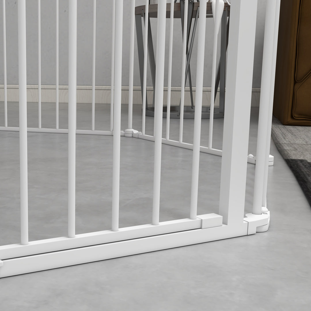 2-In-1 Multifunctional Dog Pen and Safety Pet Gate, 8 Panel Dog Playpen with Double-locking Door, Foldable Dog Barrier for Medium Dogs, 90cm High, White