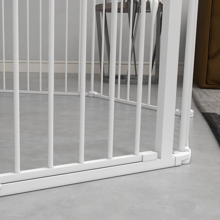 2-In-1 Multifunctional Dog Pen and Safety Pet Gate, 8 Panel Dog Playpen with Double-locking Door, Foldable Dog Barrier for Medium Dogs, 90cm High, White