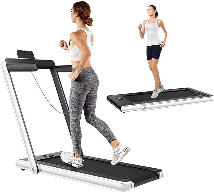 Folding Electric Treadmill with Bluetooth Capability-White