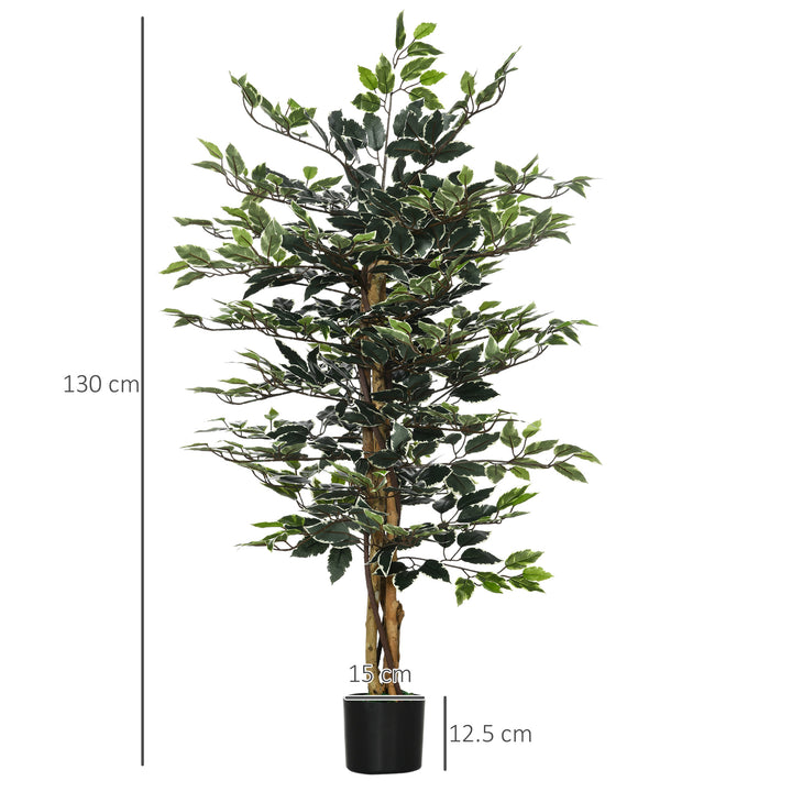 Artificial Ficus Tree in Pot, Fake Plant with Lifelike Leaves and Natural Trunks, Indoor Outdoor, Green
