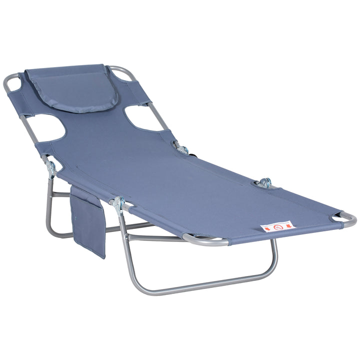 Beach Chaise Lounge with Face Cavity & Arm Slots, Portable Sun Lounger, Reclining Lounge Chair 5-position Adjustable Backrest Grey