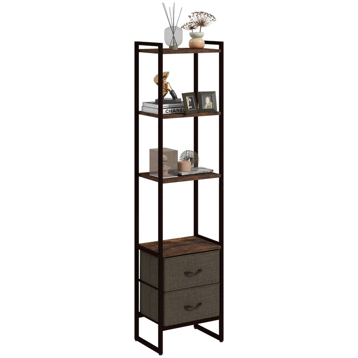 Industrial Bookcase with 2 Fabric Drawers and Metal Frame