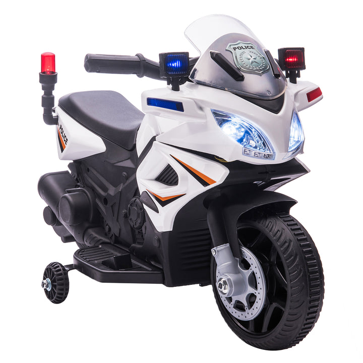 Kids 6V Electric Ride On Motorcycle Police Car Toy for 18 - 36 months White