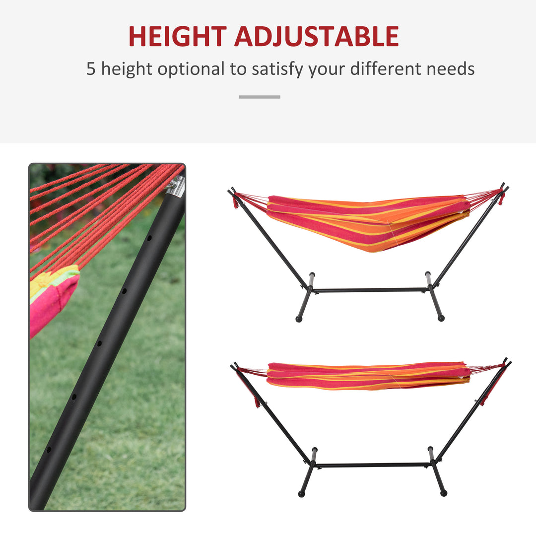 Hammock with Stand, Camping Hammock with Portable Carrying Bag, Adjustable Height, 120kg Load Capacity, Red Stripe,277 x 121cm