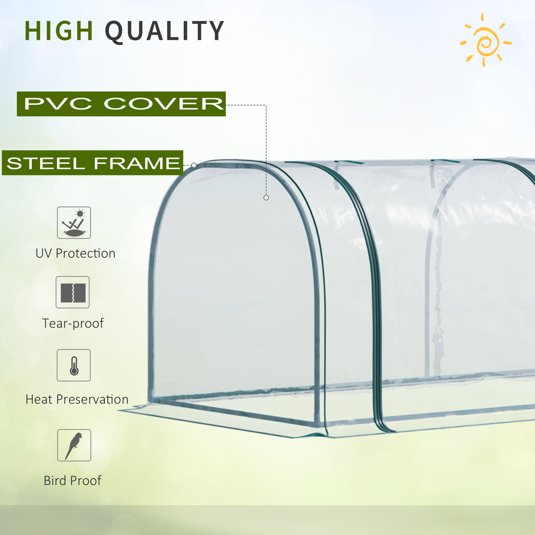 Portable Small Greenhouse, Steel Frame with Zipper Doors,PVC Tunnel Greenhouse Plant Grow House, 350Lx100Wx80Hcm-Dark Green/Transparent