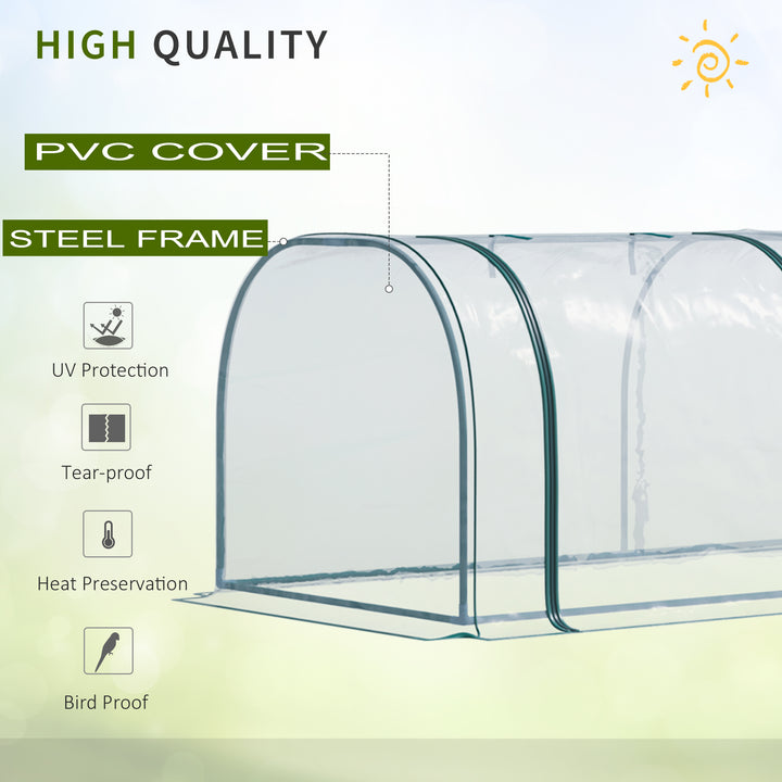 Portable Small Greenhouse, Steel Frame with Zipper Doors,PVC Tunnel Greenhouse Plant Grow House, 350Lx100Wx80Hcm-Dark Green/Transparent