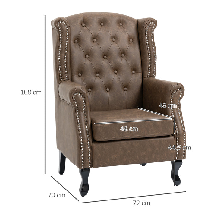 Wingback Accent Chair Tufted Chesterfield-style Armchair with Nail Head Trim for Living Room Bedroom Brown