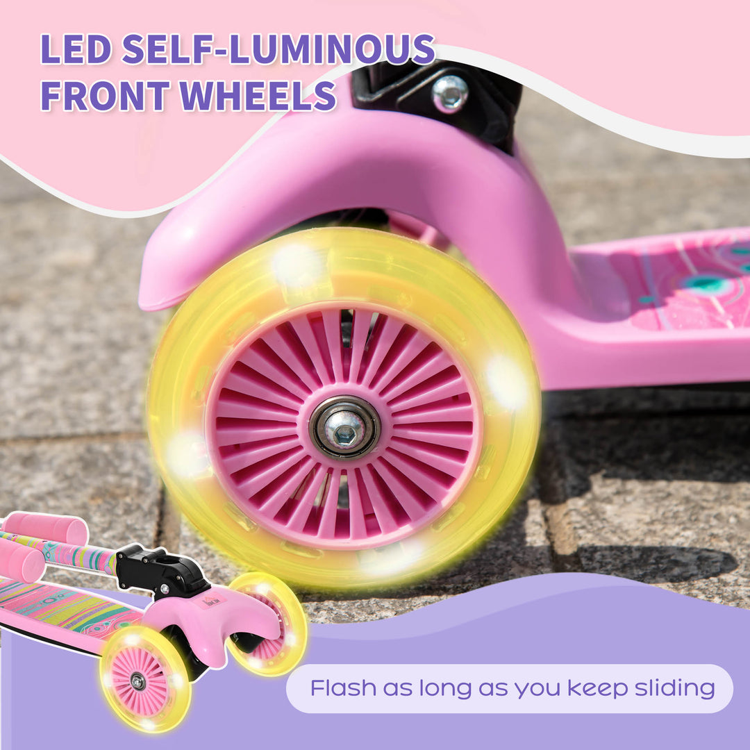 Scooter for Kids Toddler Foldable Kick Scooter with 3 Wheel Adjustable Height Flashing Wheels for Boys and Girls 3-8 Years Pink