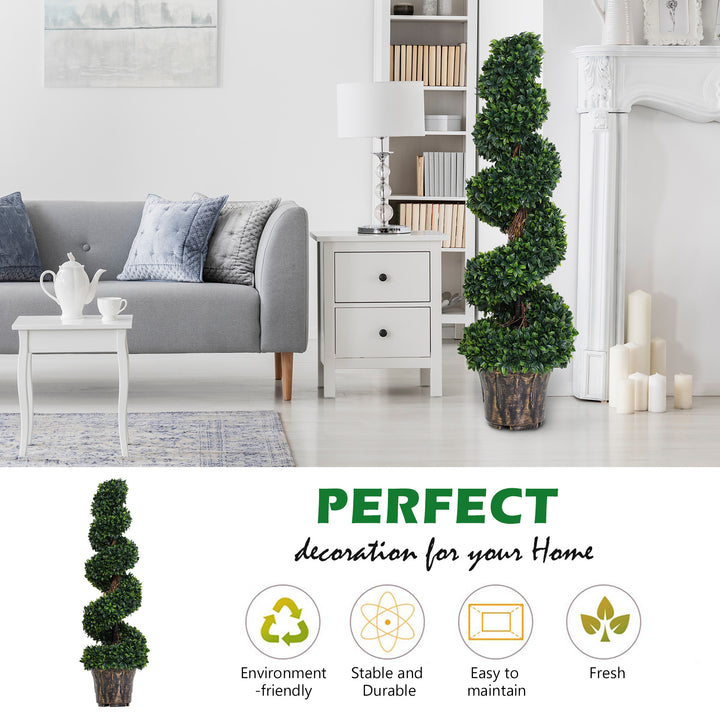 Set of 2 Artificial Boxwood Spiral Topiary Trees Potted Decorative Plant Outdoor and Indoor DŽcor 120cm