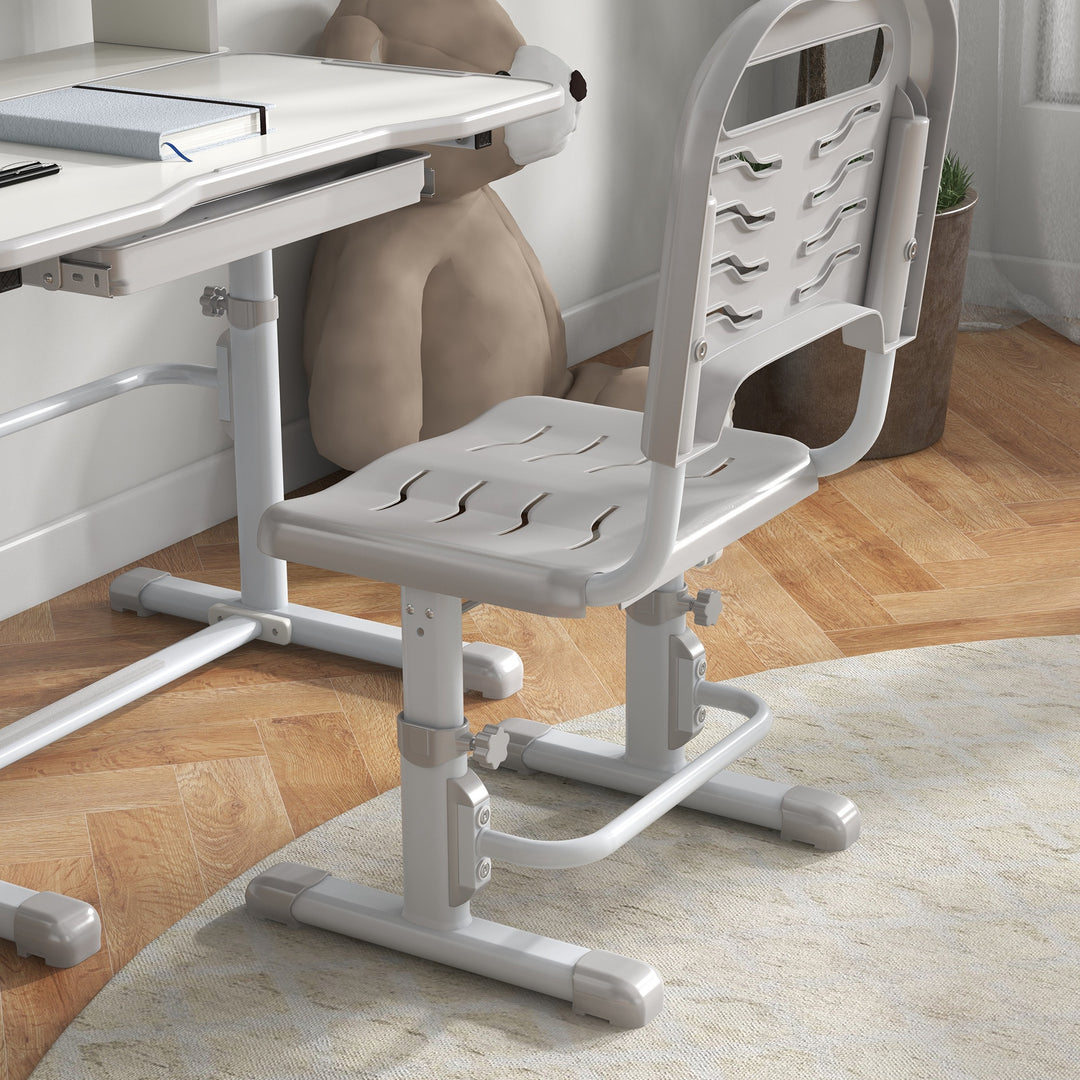 Height Adjustable Kids Study Table and Chair Set, with Drawer, Storage Shelf, Grey