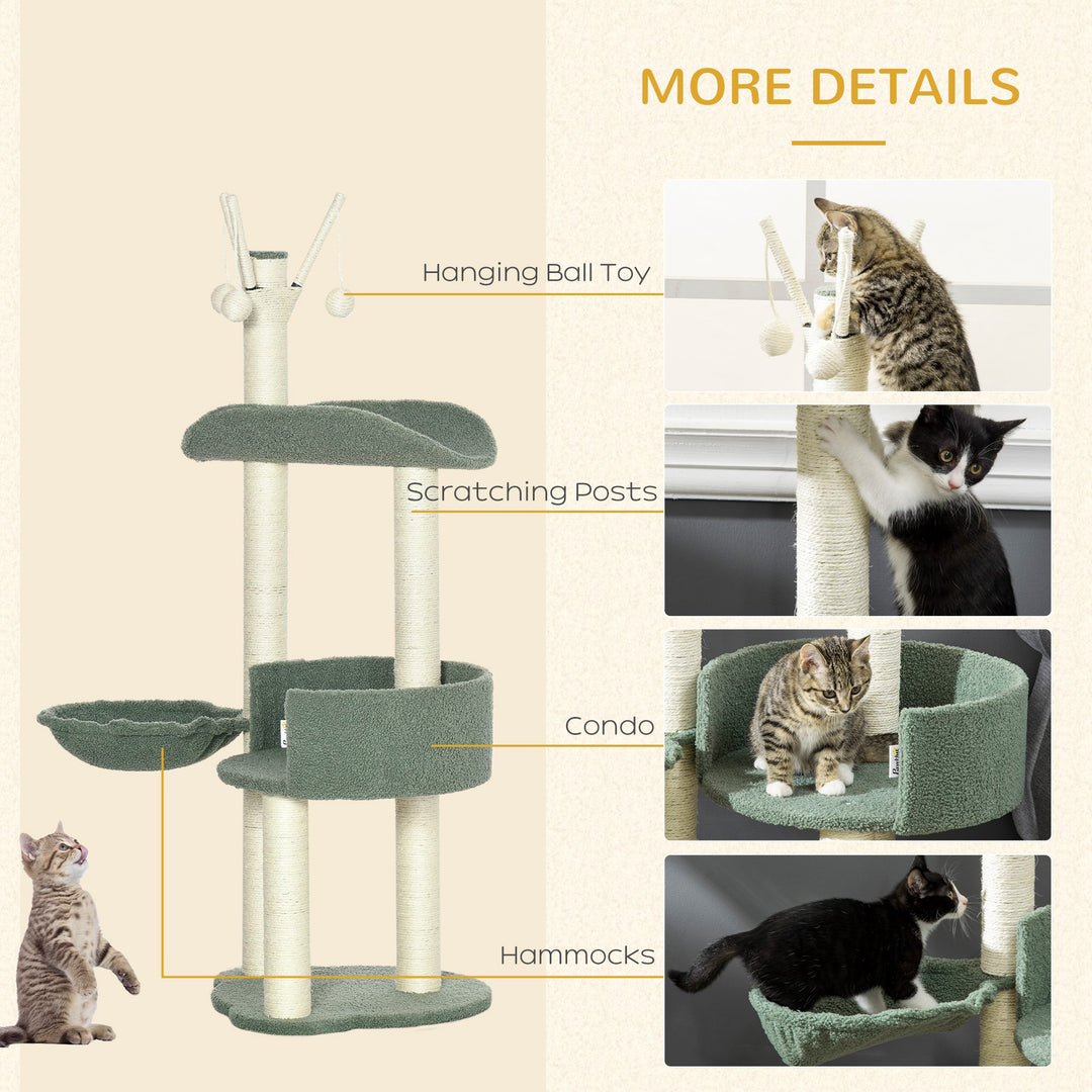 Cat Tree, Climbing Kitten Cat Tower Activity Center for Indoor Cats with Sisal Scratching Post, Hammock, Kitten Bed, Hanging Ball Toy, Green