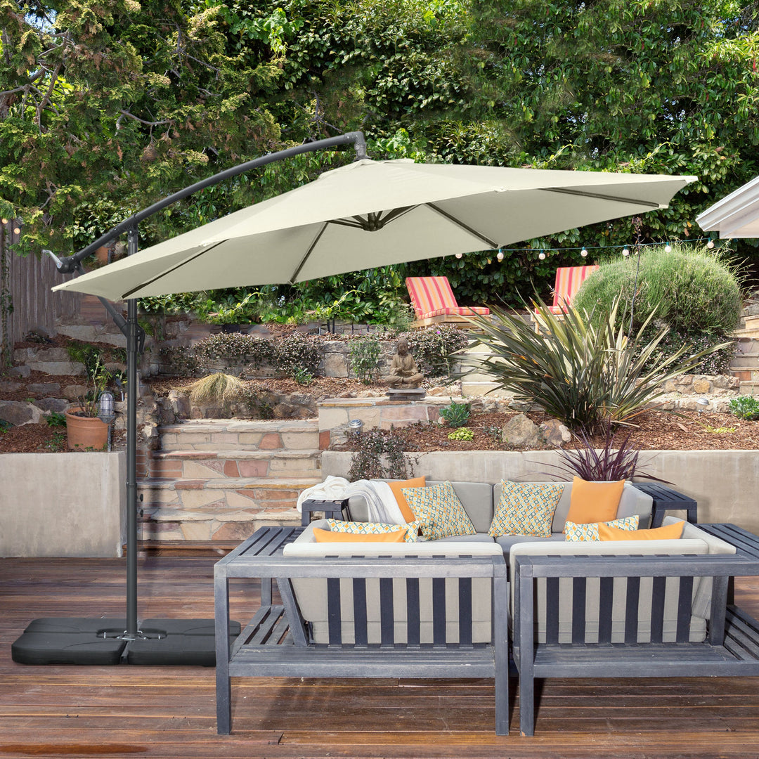 3(m) Garden Parasol Sun Shade Banana Umbrella Cantilever with Crank Handle, Cross Base Beige