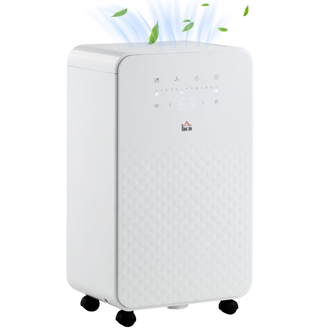 2000mL Portable Dehumidifier with Air Purifier, 24H Timer, 5 Modes, 12L/Day, for Home Laundry, White