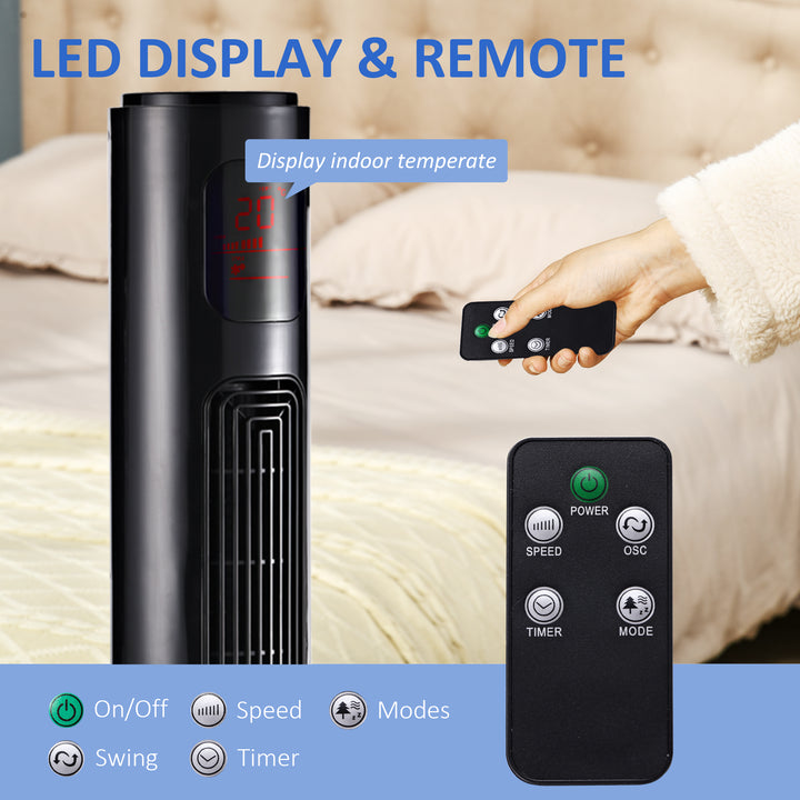 38'' Freestanding Tower Fan, 3 Speed 3 Mode, 12h Timer, 70 Degree Oscillation, LED Panel, 5M Remote Controller, Black