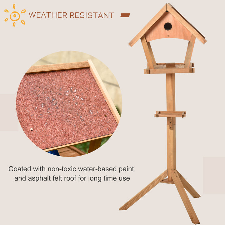 PawHut Wooden Bird Feeder Table Freestanding for Garden Backyard Outside Decorative Pre-cut Weather Resistant Roof 49 x 45 x 139 cm Natural