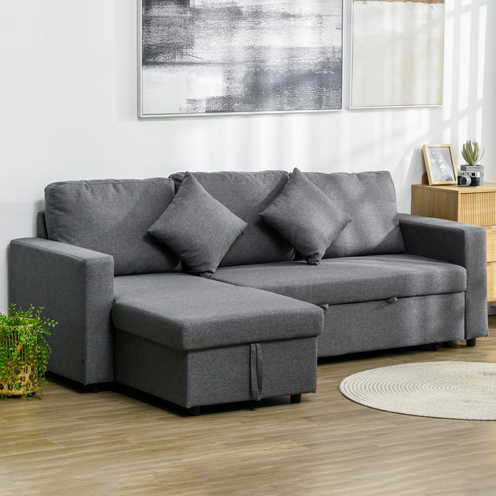 3 Seater Corner Sofa Bed with Storage, L Couches for Living Room with Chaise Lounge, Double Sofa, Grey