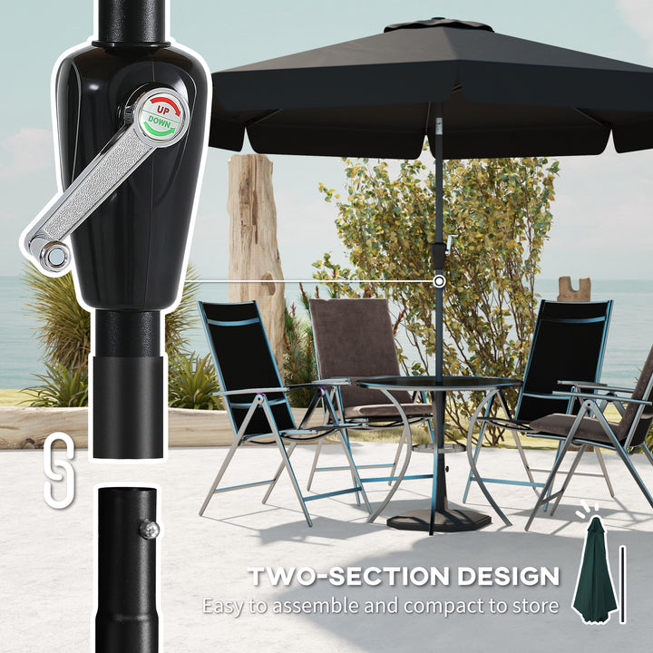 2.7m Patio Parasol Garden Umbrellas Outdoor Sun Shade Table Umbrella with Tilt, Crank, 8 Ribs, Ruffles, Black