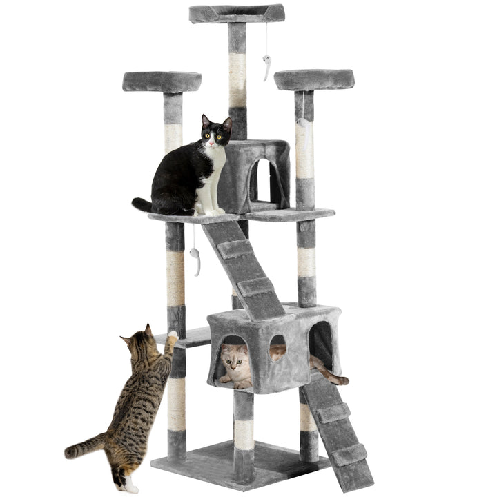 PawHut Cat Tree for Indoor Cats Kitten Kitty Scratching Scratcher Post Climbing Tower Activity Centre House Grey