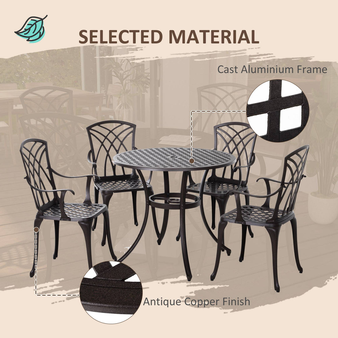 Cast Aluminium 4-Seater Outdoor Garden Table & Chair Set Brown