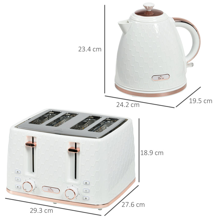 Fast Boil Kettle & 4 Slice Toaster Set, Kettle and Toaster with 7 Browning Controls, Crumb Tray, 1.7L 3000W - White