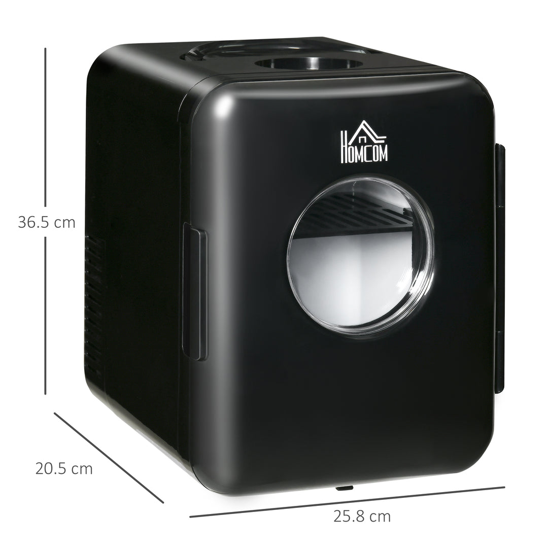 4 L/6 Can Mini Fridge, AC+DC Portable Cooler &amp; Warmer for Skincare, Makeup, Cosmetics, Food, for Bedroom, Home, Caravan, Car, Black