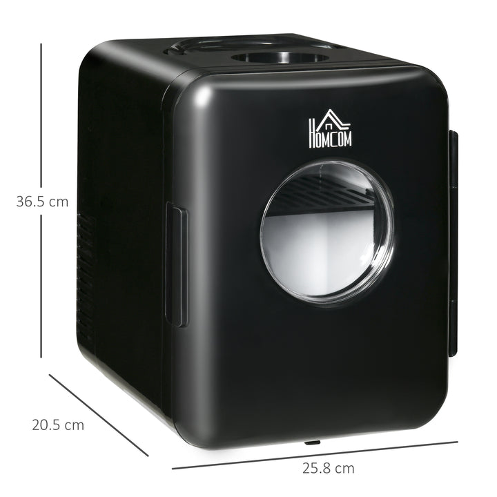 4 L/6 Can Mini Fridge, AC+DC Portable Cooler &amp; Warmer for Skincare, Makeup, Cosmetics, Food, for Bedroom, Home, Caravan, Car, Black