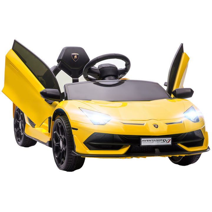 Lamborghini Licensed 12V Kids Electric Car w/ Butterfly Doors, Easy Transport Remote, Music, Horn, Suspension - Yellow