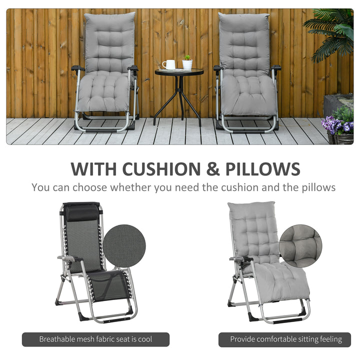 Chair Folding Garden Sun Lounger with Cushion Headrest Light Grey