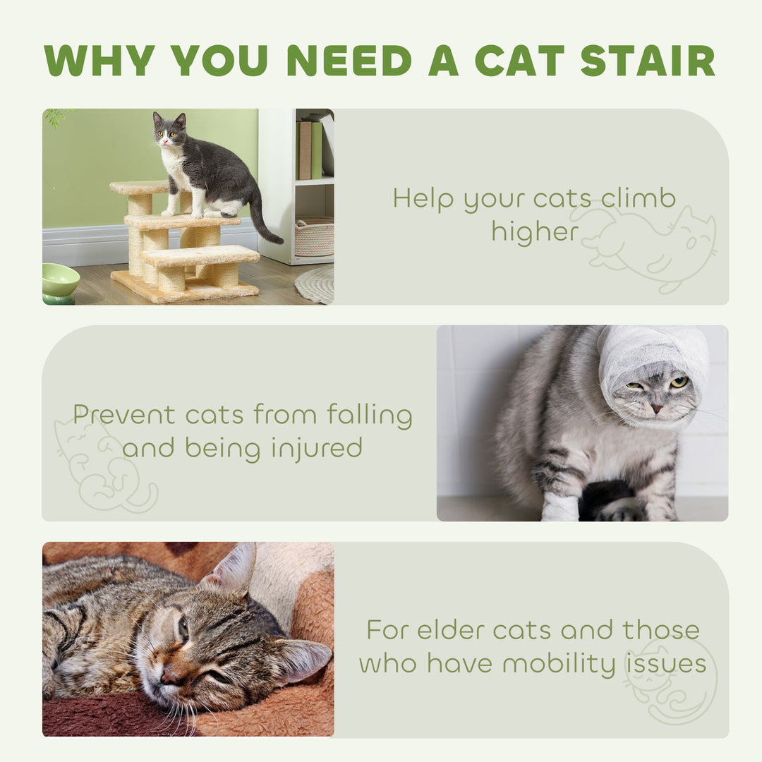 PawHut Pet Steps Portable Cat Dog Little Older Animal Easy Climb Stairs Assistance Cream